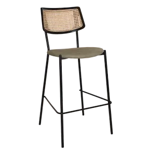 EZ Texas Black Metal Leg Barstool with Rattan Back - Black thumbnail 6