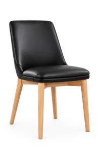 MD Novart Timber Leg Genuine Leather Upholstered Dining Chair thumbnail 1