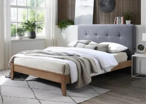 VI Dallas Fabric Upholstered Timber Leg Bed with USB thumbnail 1