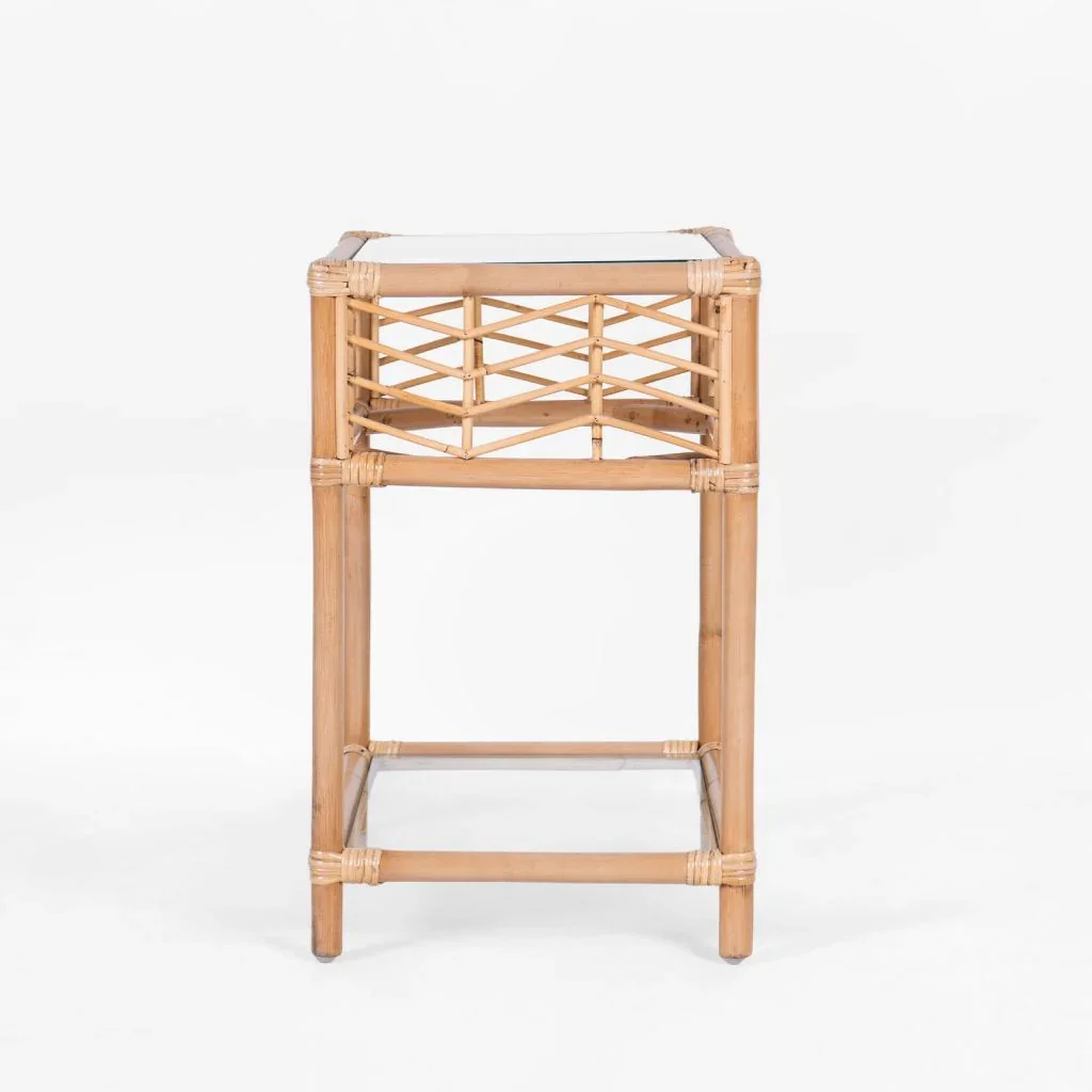 VI Sun Rattan with Glass Top & Shelf Bedside Table