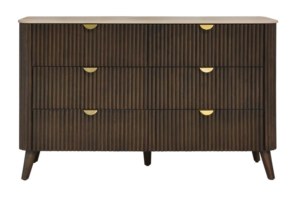 VI Cotswold Solid Timber Stone Top 6 Drawers Dresser