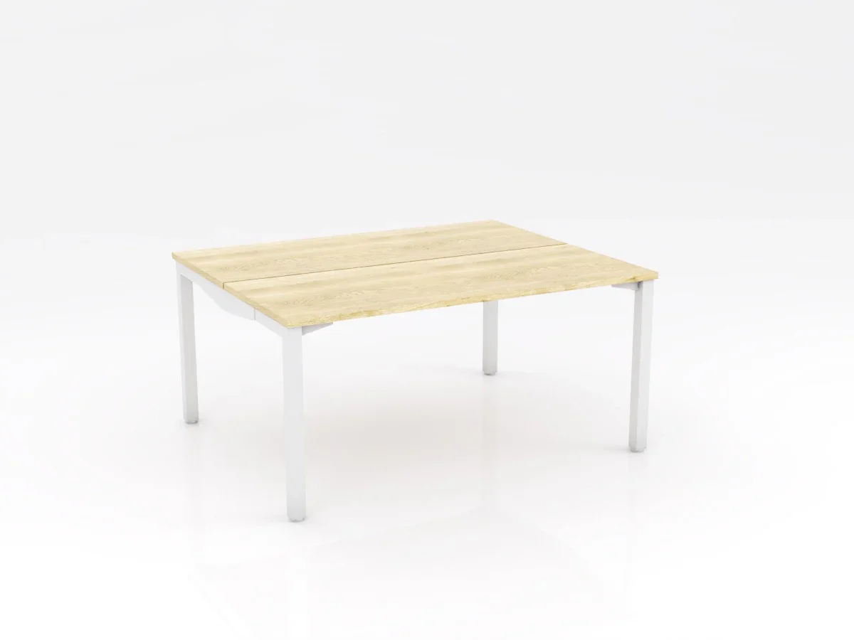 OL Axis Stretch Double Sided 2 User Desk – Oak Top White Frame