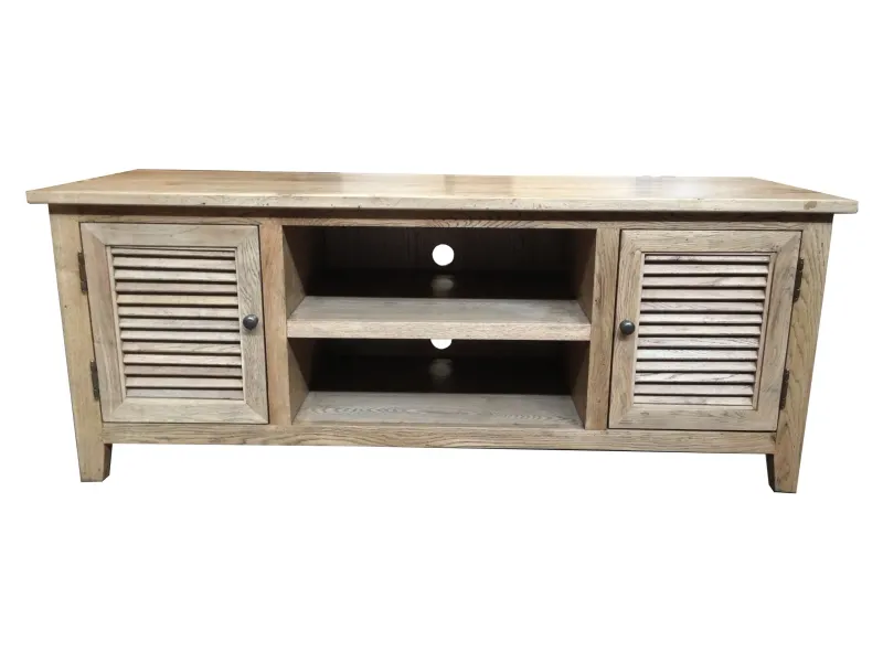 MF Oakwood Louvre Solid Timber 2 Door Entertainment Unit