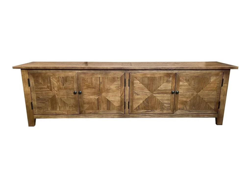 MF Recycled Timber Parquetry Style 4 Door TV Unit