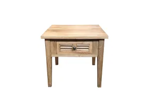 MF Oakwood Louvre Solid Timber 1 Drawer Lamp Table thumbnail 1
