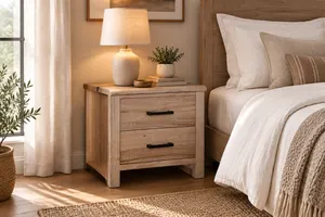 MD Vichy Solid Timber Bedside Table with 2 Drawers thumbnail 2