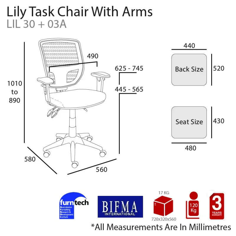 MA Lily Task Chair – Chrome Base with Arms