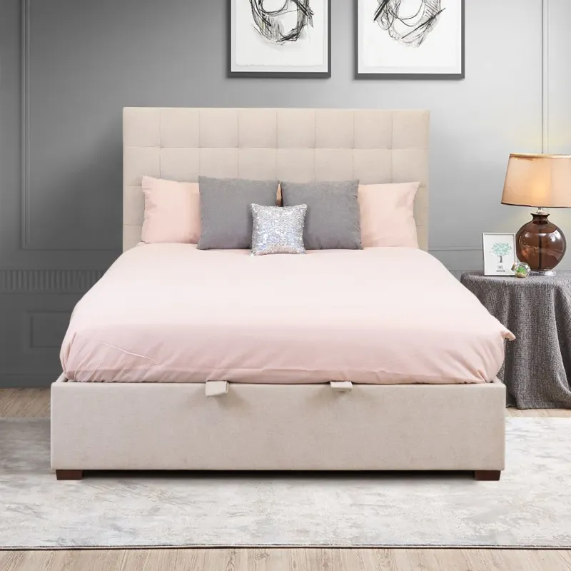 VI Stitch Fabric Upholstered Gas Lift Storage Bed