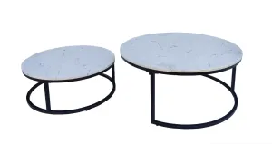 VI Caspian Marble Top Metal Base 2 Piece Round Coffee Table Set thumbnail 3