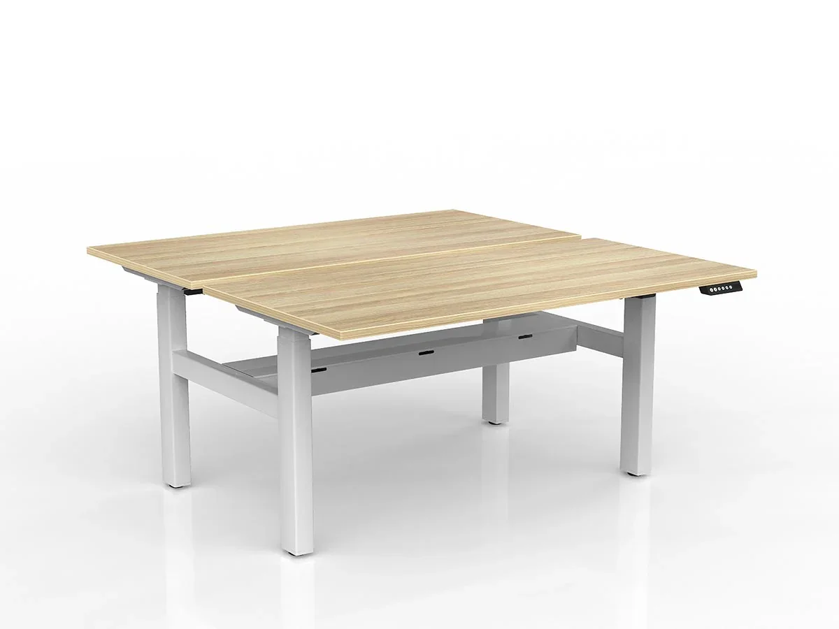 OL Agile 2 Column Electric Height Adjustable Shared Desk Oak Top White Frame