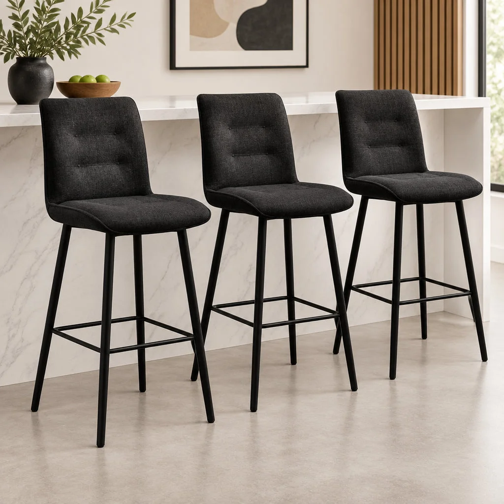 MD Poissy Fabric Upholstered Bar Stool - Midnight