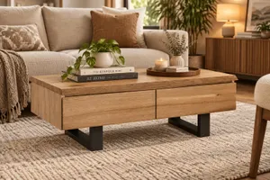 MD Nancy Solid Timber Metal Legs 2 Drawer Coffee Table thumbnail 3