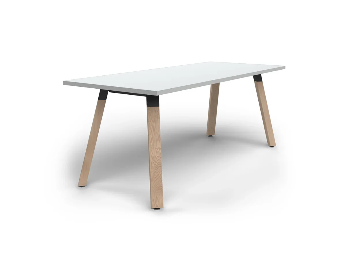 OL Plantation Timber Leg Meeting Table in White Top