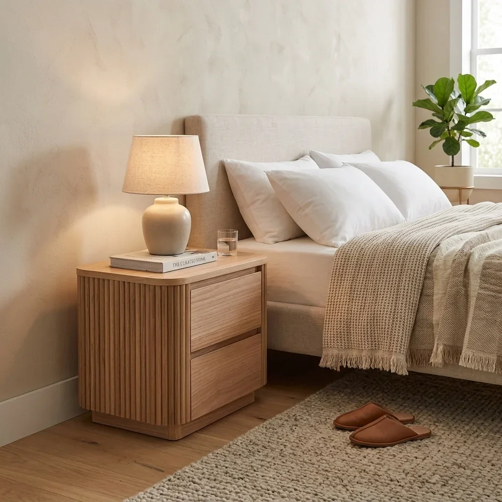 MD Spring Solid Timber 2 Drawer Bedside Table