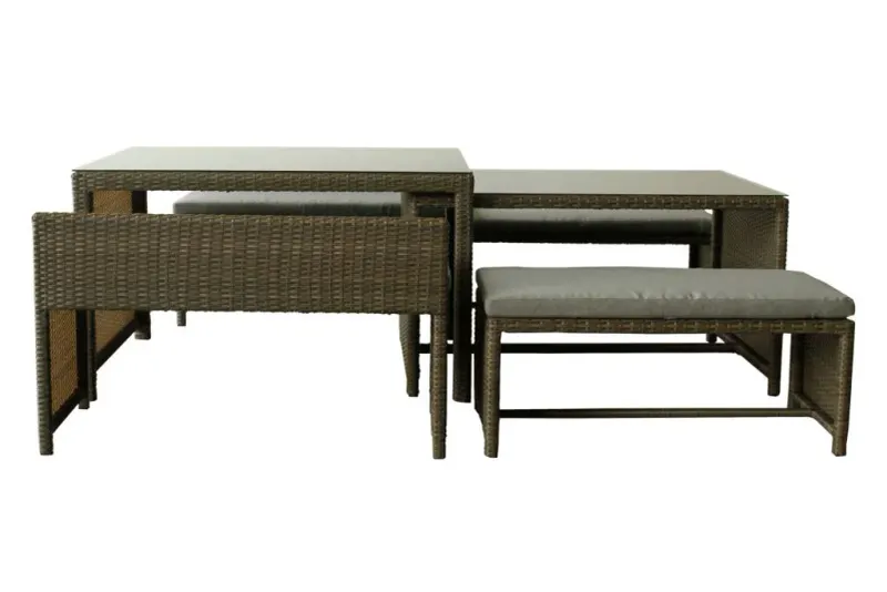 VI Monte Wicker Weaved Outdoor Nested 2 Dining Table with 4 Bench Set