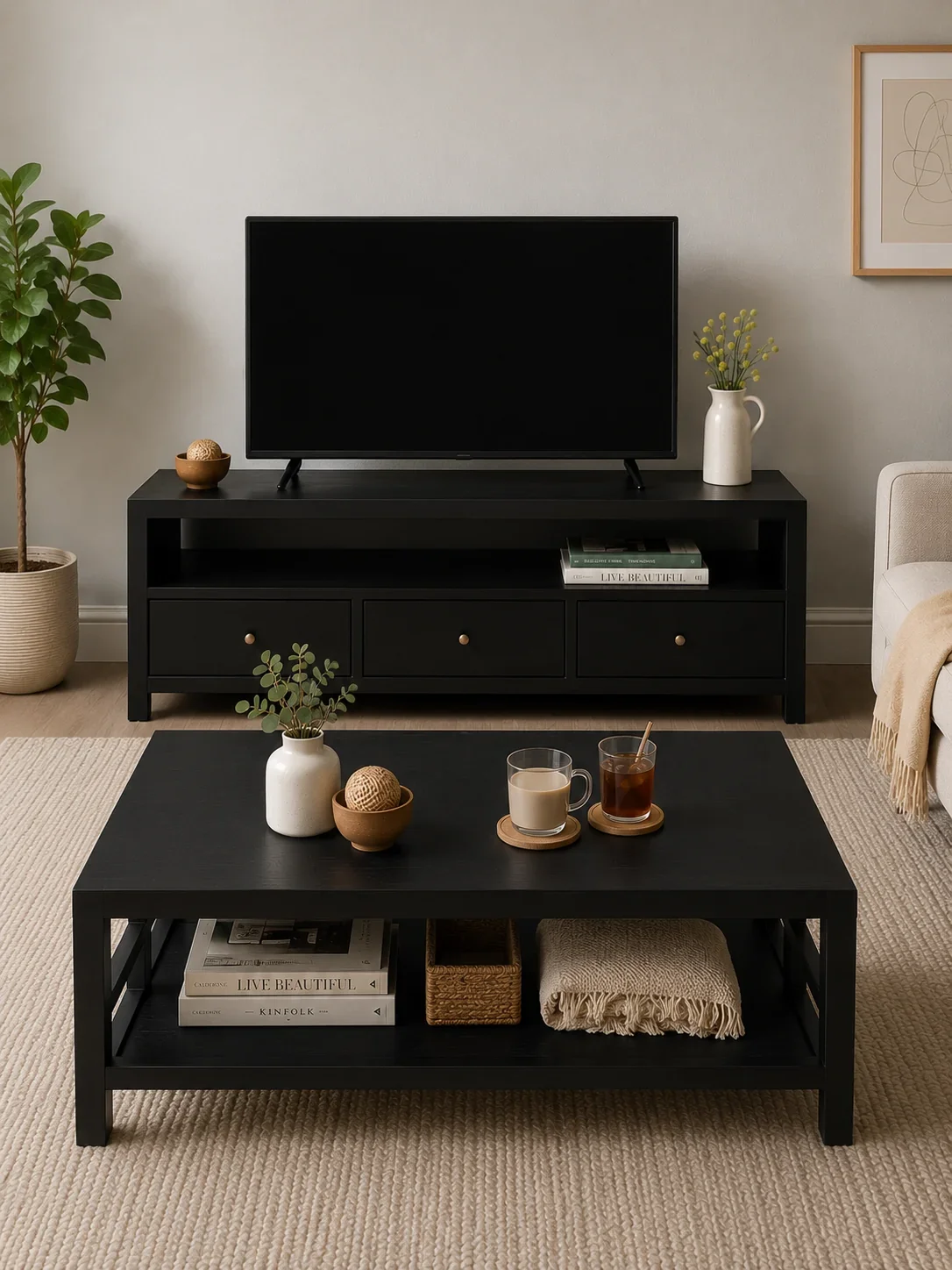 CR Evan Solid Timber Coffee Table with Shelf