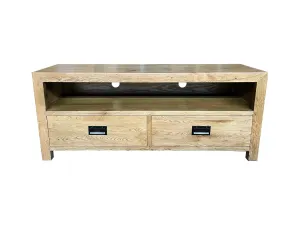 MF Solid Oak Timber 2 Drawer Entertainment Unit thumbnail 1