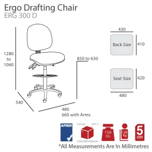 MA Ergo 300 Fabric Upholstered Ergonomic Drafting Chair thumbnail 2