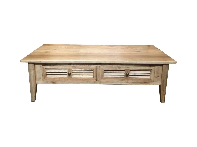 MF Oakwood Louvre Solid Timber 2 Drawer Coffee Table