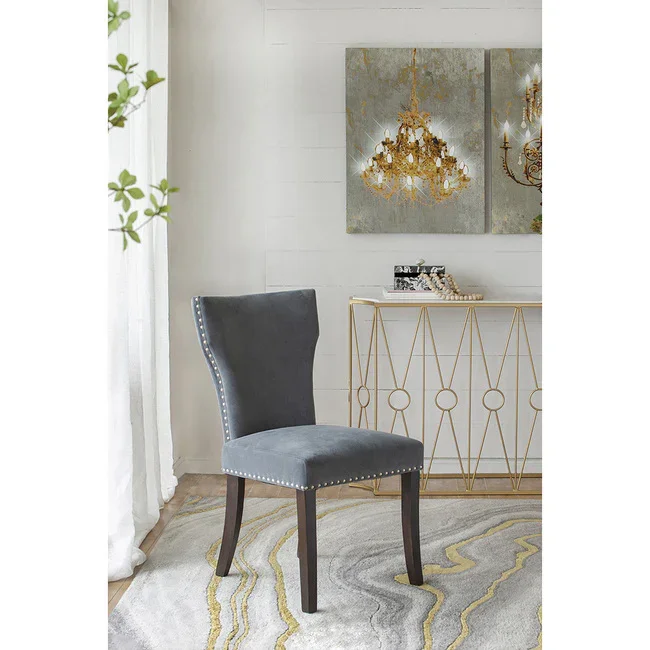 DA Studded Grey Fabric Upholstered Dining Chair Set of 2 thumbnail 3
