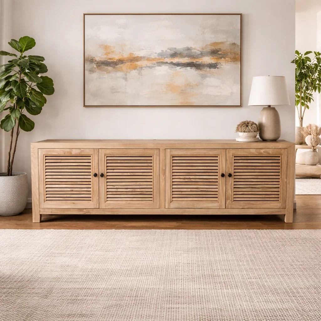 MF Recycled Elmwood Louvre Entertainment Unit with Internal Shelves