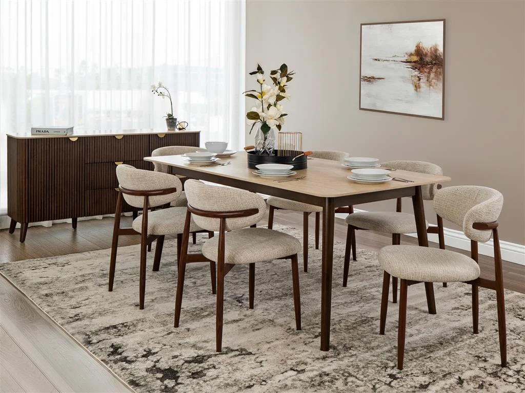 VI Cotswold Fabric Upholstered Dining Chairs Walnut and Beige