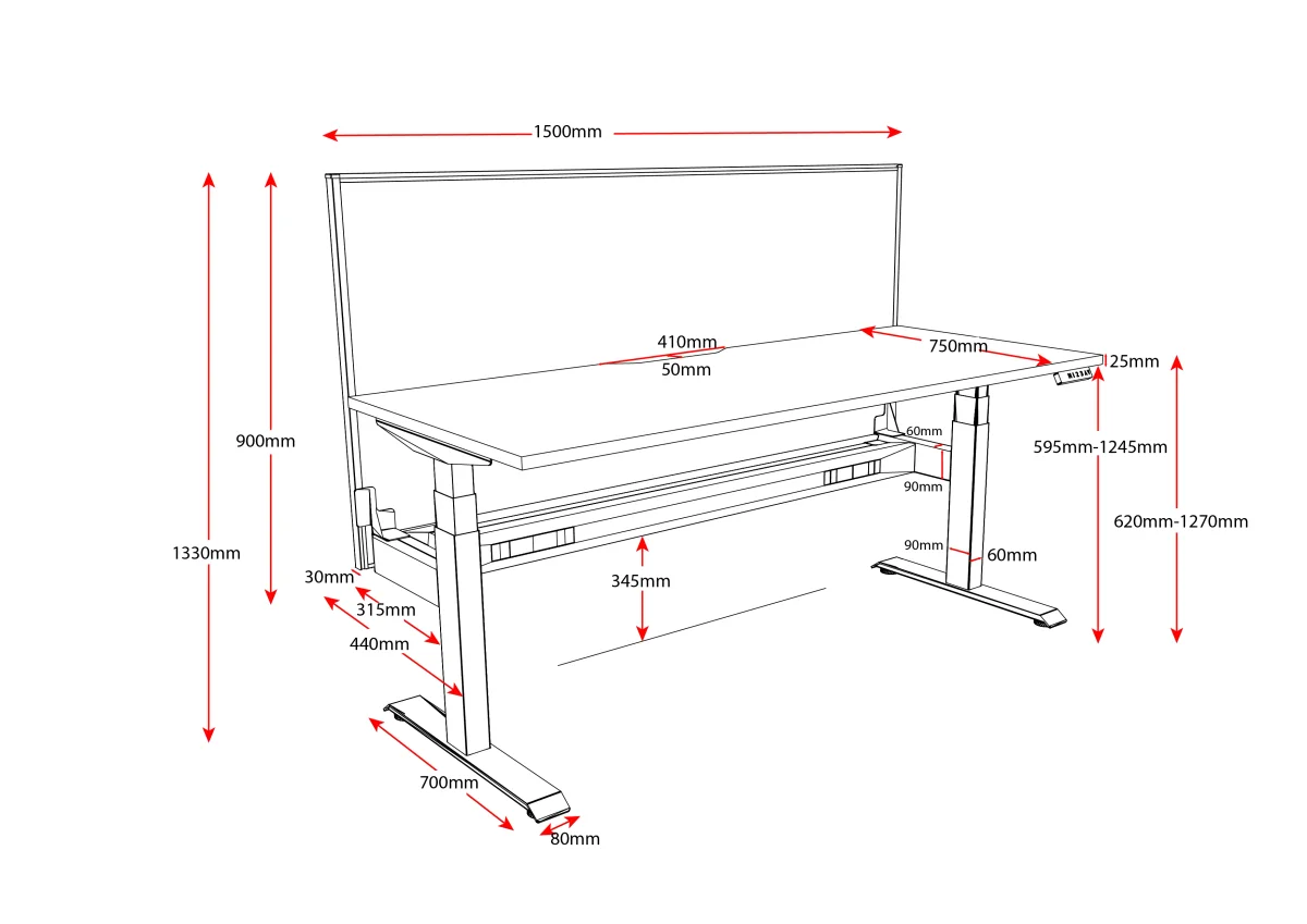 RL Boost Plus Motorized Height Adjustable Workstation with Black Eco Panel Screen