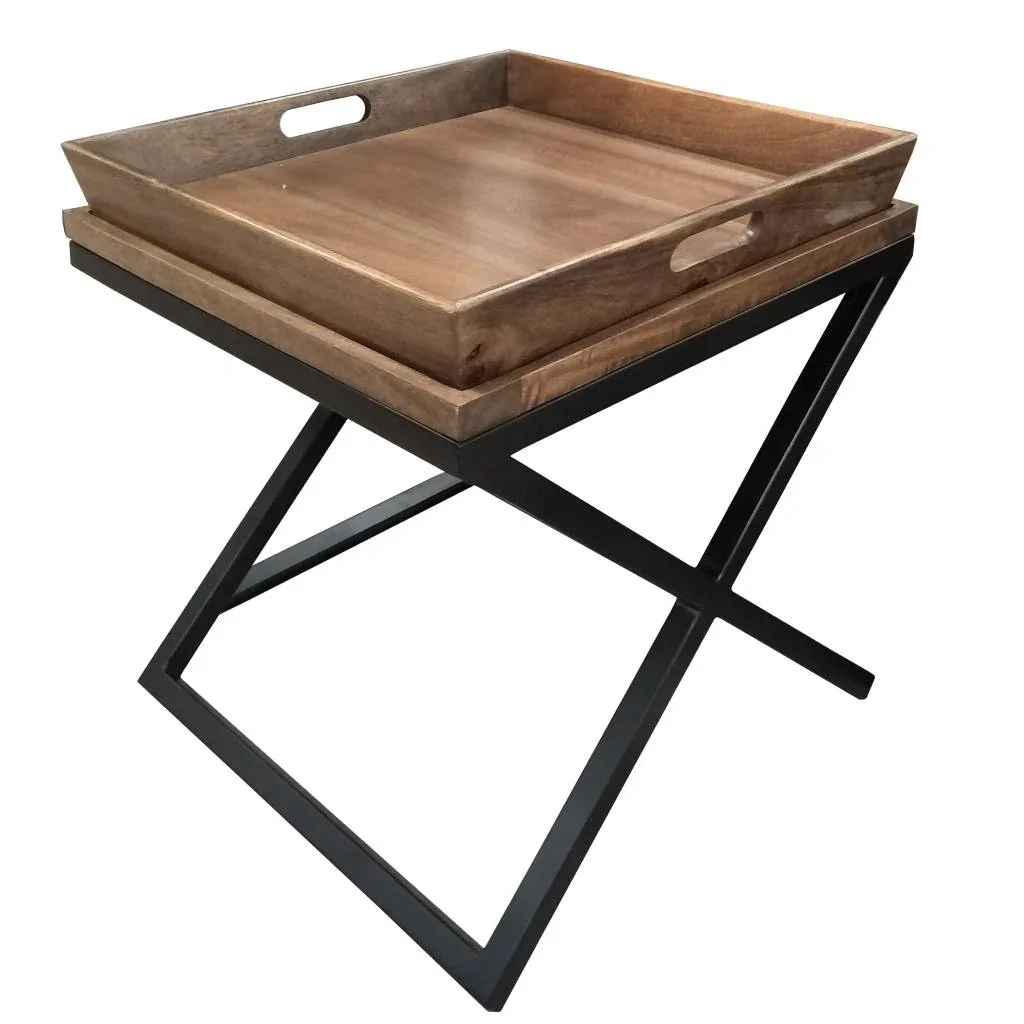 VI Crisscross Solid Timber Top Metal Frame Side Table