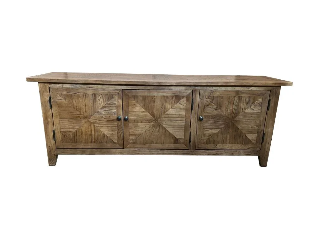 MF Recycled Timber Parquetry Style 3 Door TV Unit