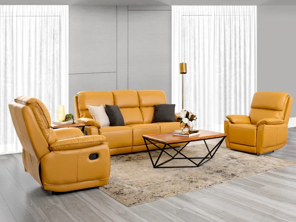 VI York Leather Upholstered 3 Seater Recliner Lounge