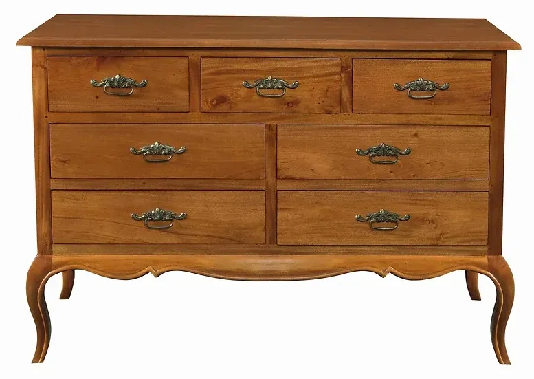 CT French Provincial Solid Timber 7 Drawer Tallboy
