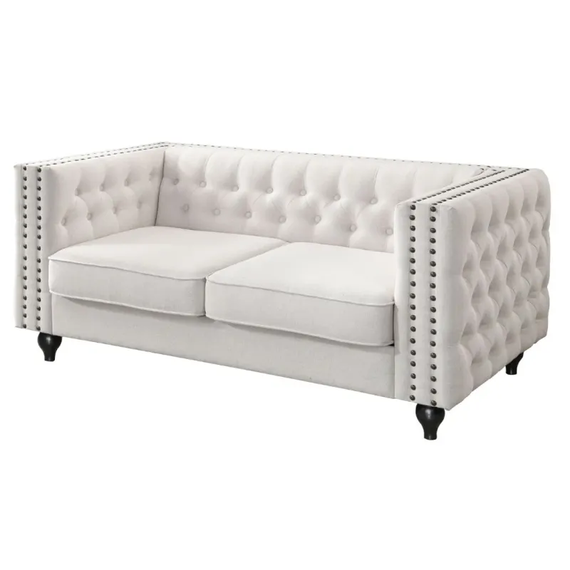 BT Mayfair 2 Seater Tufted Sofa Natural and Vintage Tam Faux Leather
