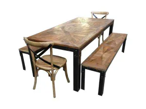 MF Wrought Iron Base Recycled Timber Parquetry Top Benches thumbnail 5
