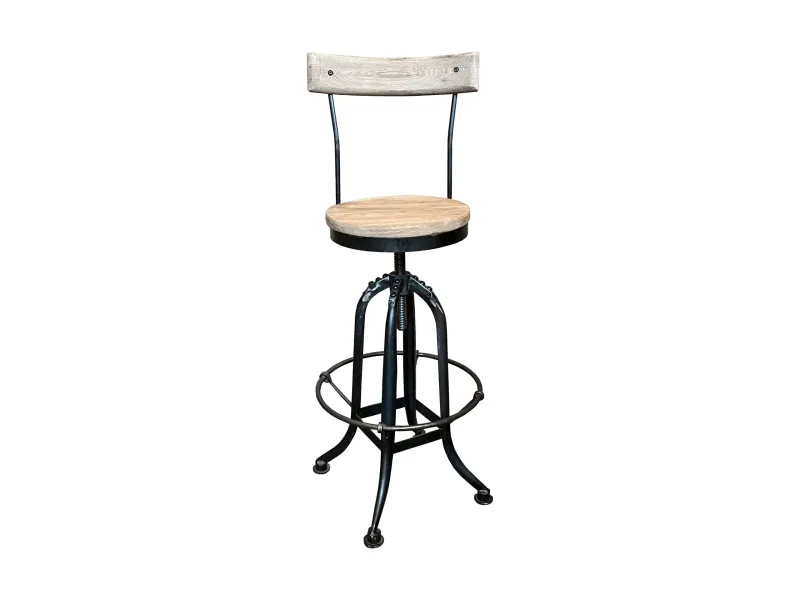 MF Elm and Iron Bar Stool with Backrest
