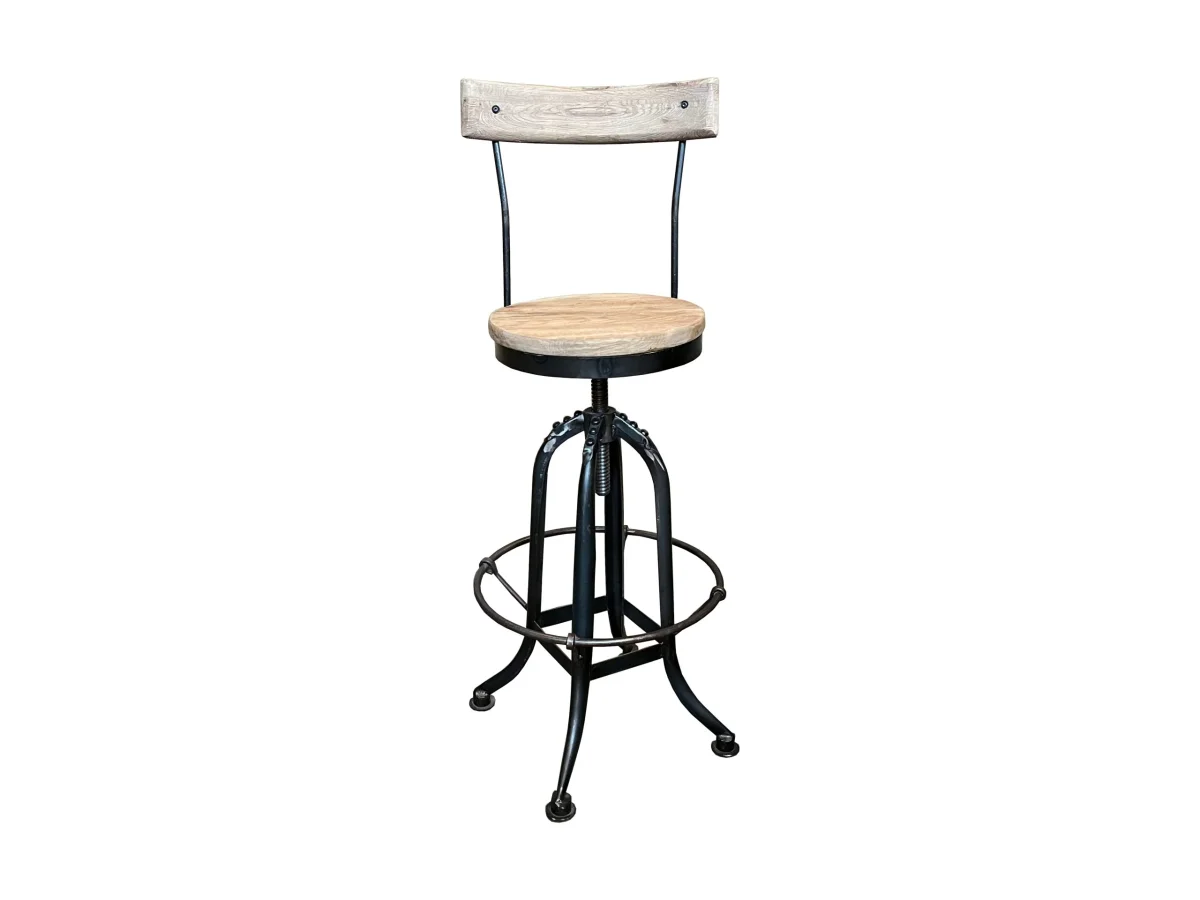 MF Elm and Iron Bar Stool with Backrest