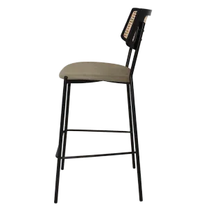 EZ Texas Black Metal Leg Barstool with Rattan Back - Black thumbnail 8