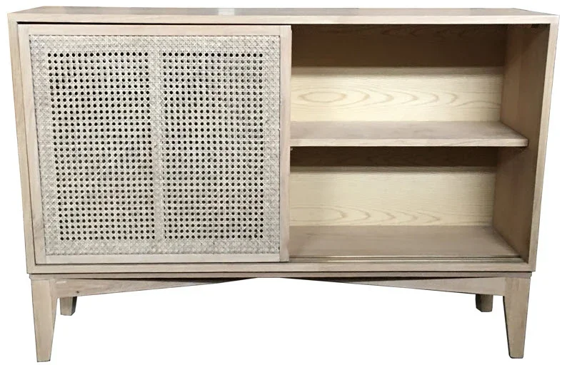 MF Bahamas Solid Oak Timber Rattan Sliding Door Cabinet