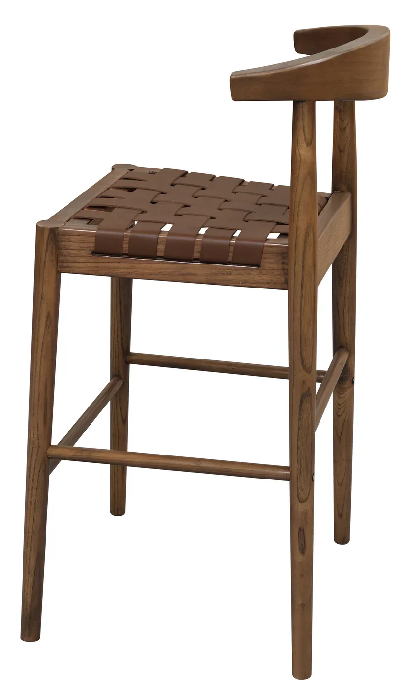 CT Elliot Genuine Leather Seat Timber Base Barstool