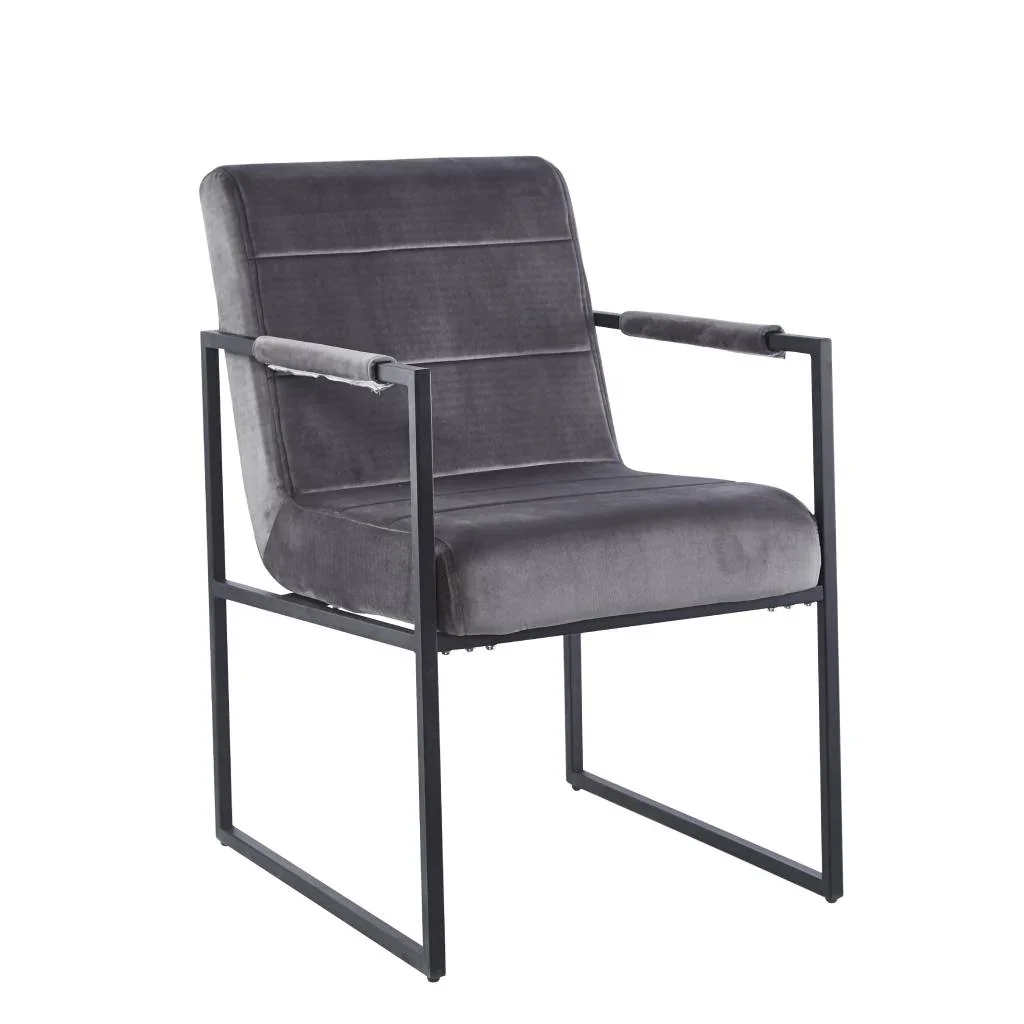 VI Conrad Velvet Upholstered Black Metal Legs Dining Chair