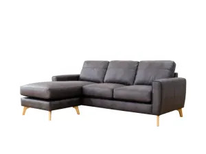 EL Gordon Tan and Steel 3 Seater Chaise Sofa thumbnail 1