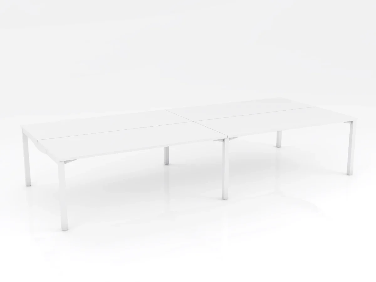 OL Axis Stretch Double Sided 4 Person Desk – White Top with White Frame