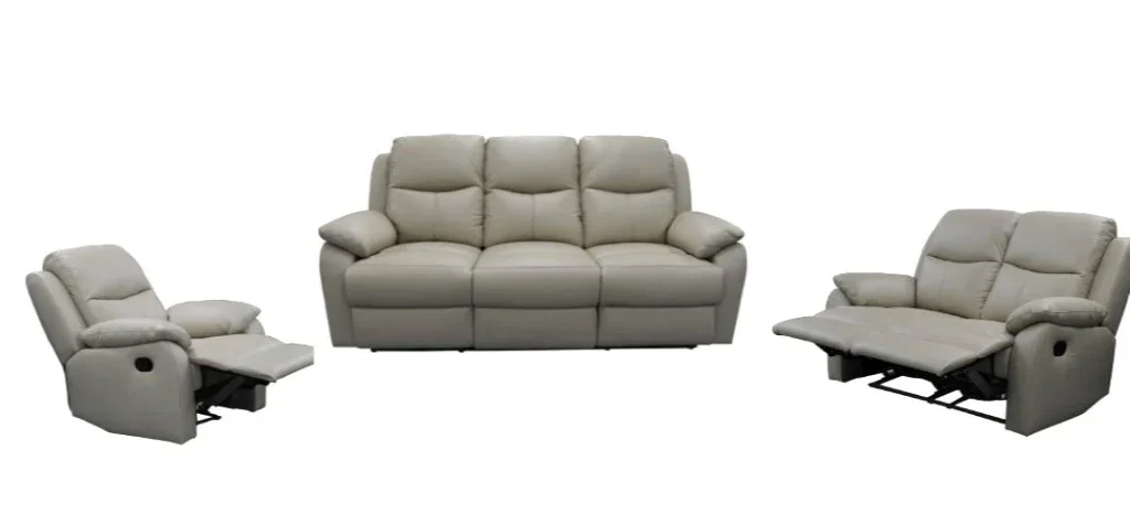 VI Sussex Leather Upholstered 3 Seater Recliner Lounge