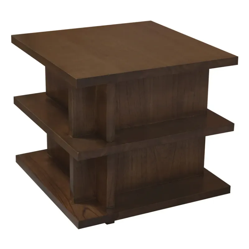 CT Hudson Solid Mindi Timber Square Side Table with Shelves