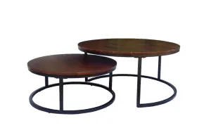 VI Talisman Round Coffee Table Set of 2Pc - Solid Timber Top Metal Base thumbnail 1