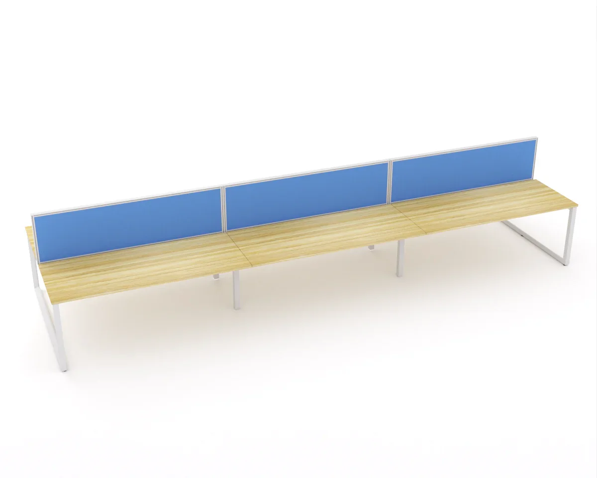 Ol Anvil Desk 6-User Double Sided Workspace with Splice Screen & White Frame Oak Top