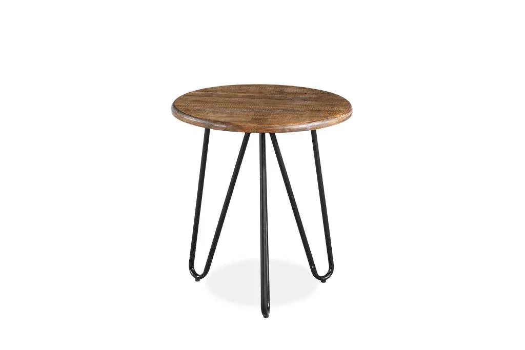 VI Library Rustic Look Metal Leg Round Side Table