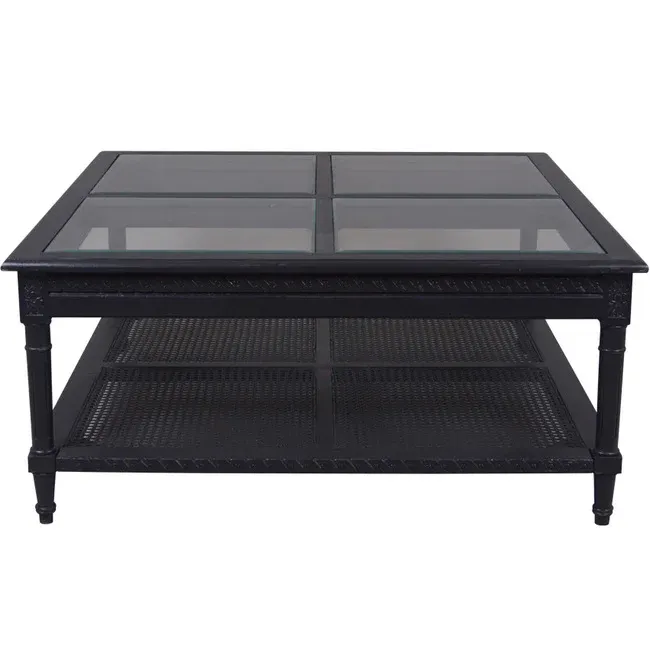DA Polo Glass Top Square Coffee Table with Shelf