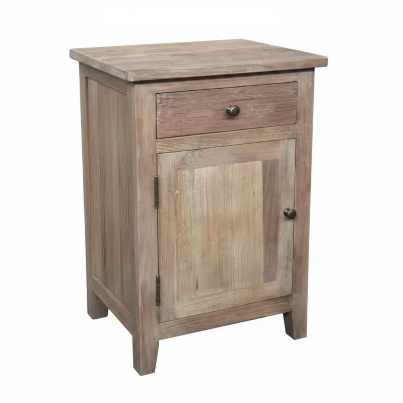 MF Recycled Elm Timber 1 Drawer 1 Door Bedside Cabinet