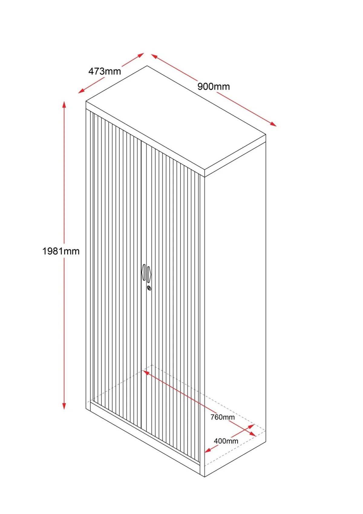 RL GO Tambour 900mm Wide Sliding Door Cupboard