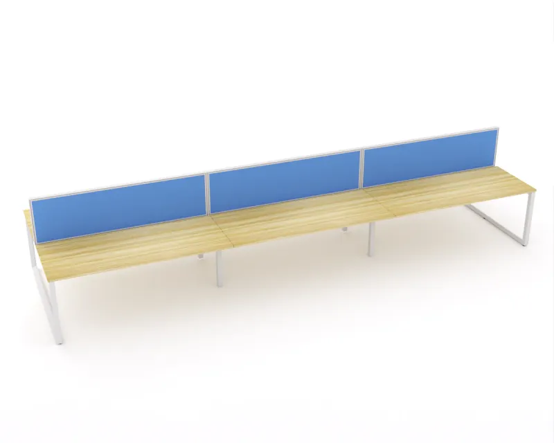 Ol Anvil Desk 6-User Double Sided Workspace with Splice Screen & White Frame Oak Top